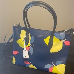 Kate Spade Navy Tote with Lemon and Leaf Design